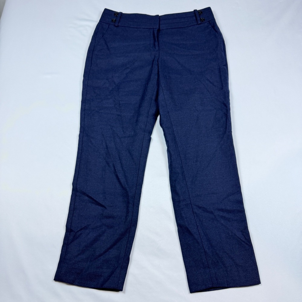 LOFT Julie Straight Pants Women 4P Navy Blue Wool Blend Professional Trousers